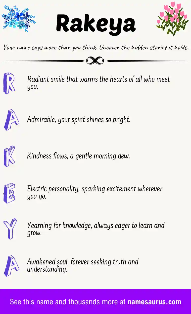 Acrostic poem about Rakeya.