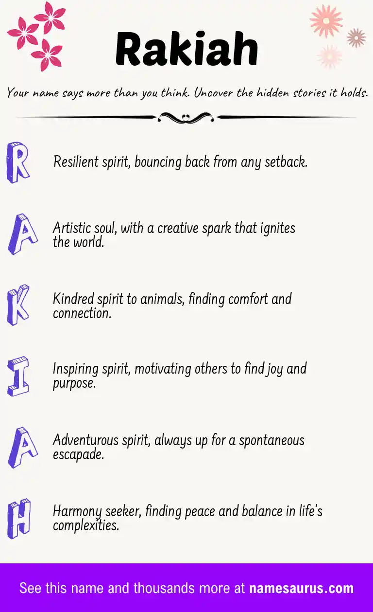 Acrostic poem about Rakiah.