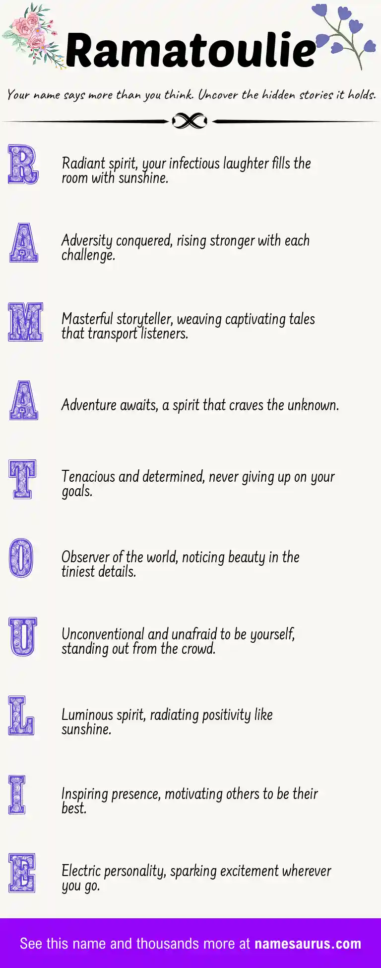 Acrostic poem about Ramatoulie.