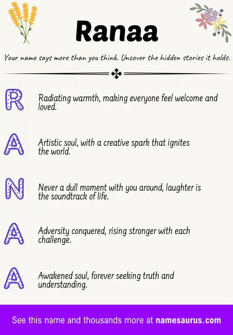 Acrostic poem about Ranaa.
