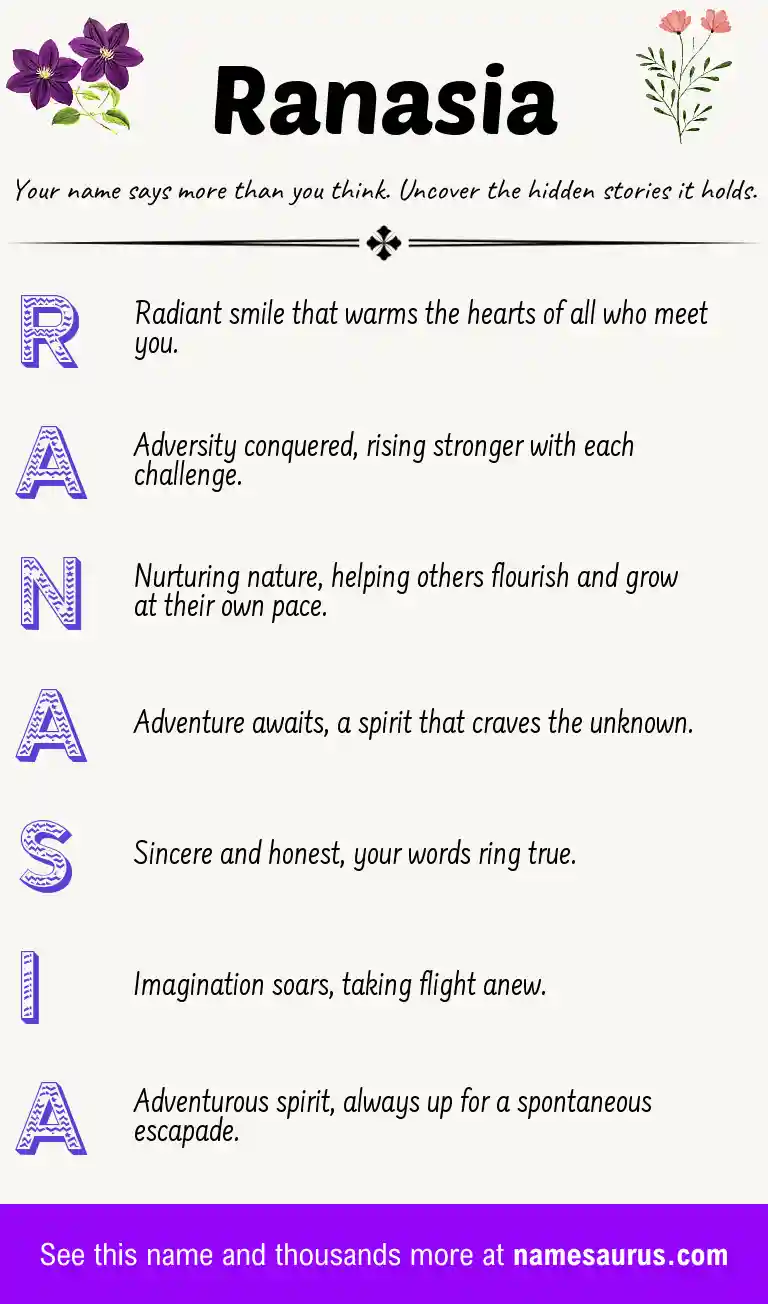 Acrostic poem about Ranasia.