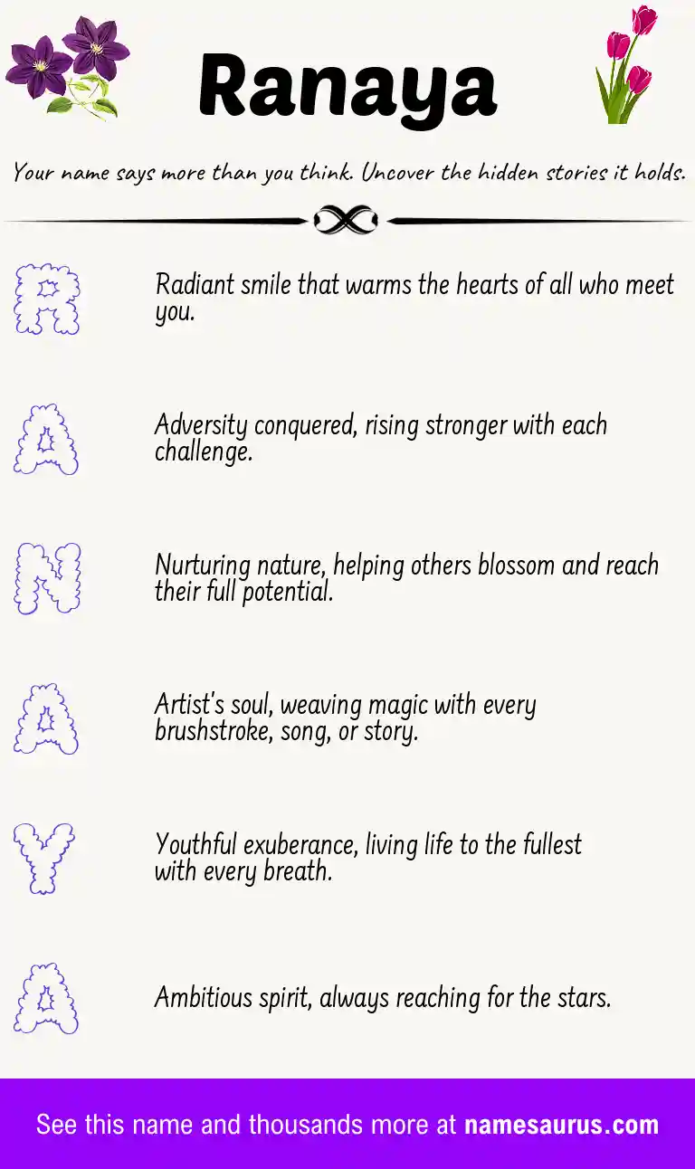 Acrostic poem about Ranaya.