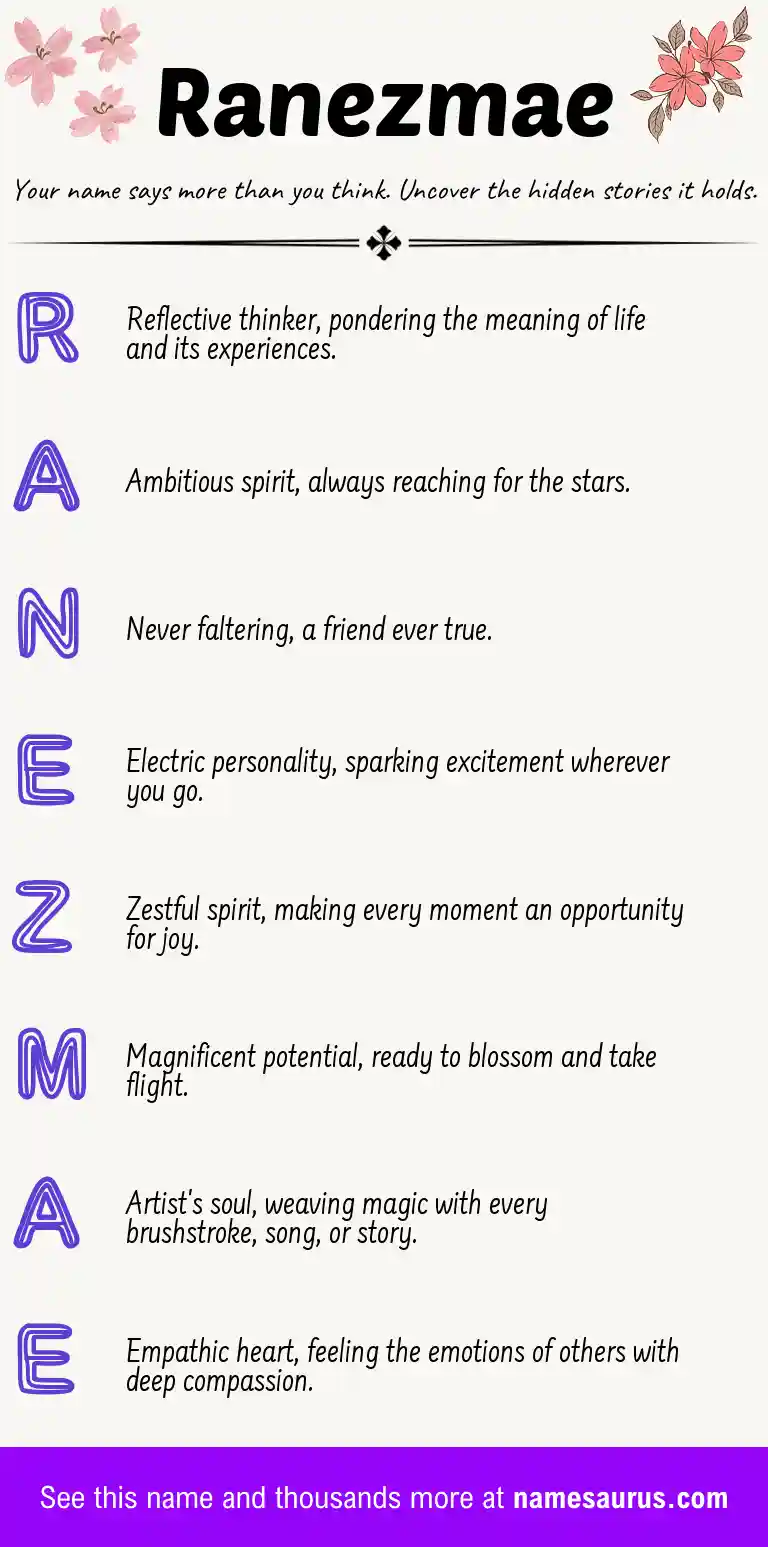 Acrostic poem about Ranezmae.