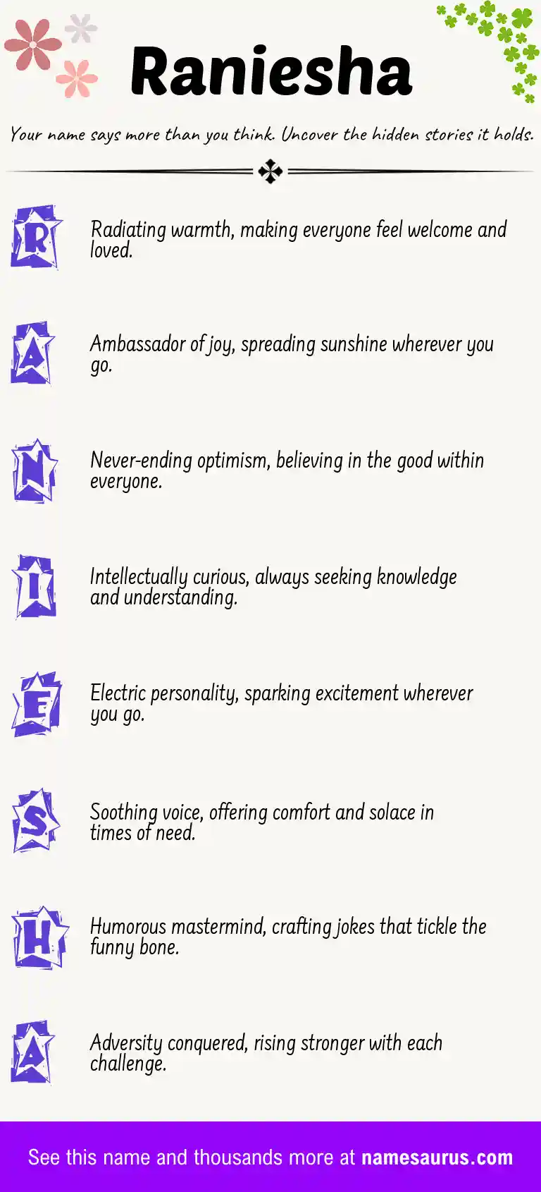 Acrostic poem about Raniesha.