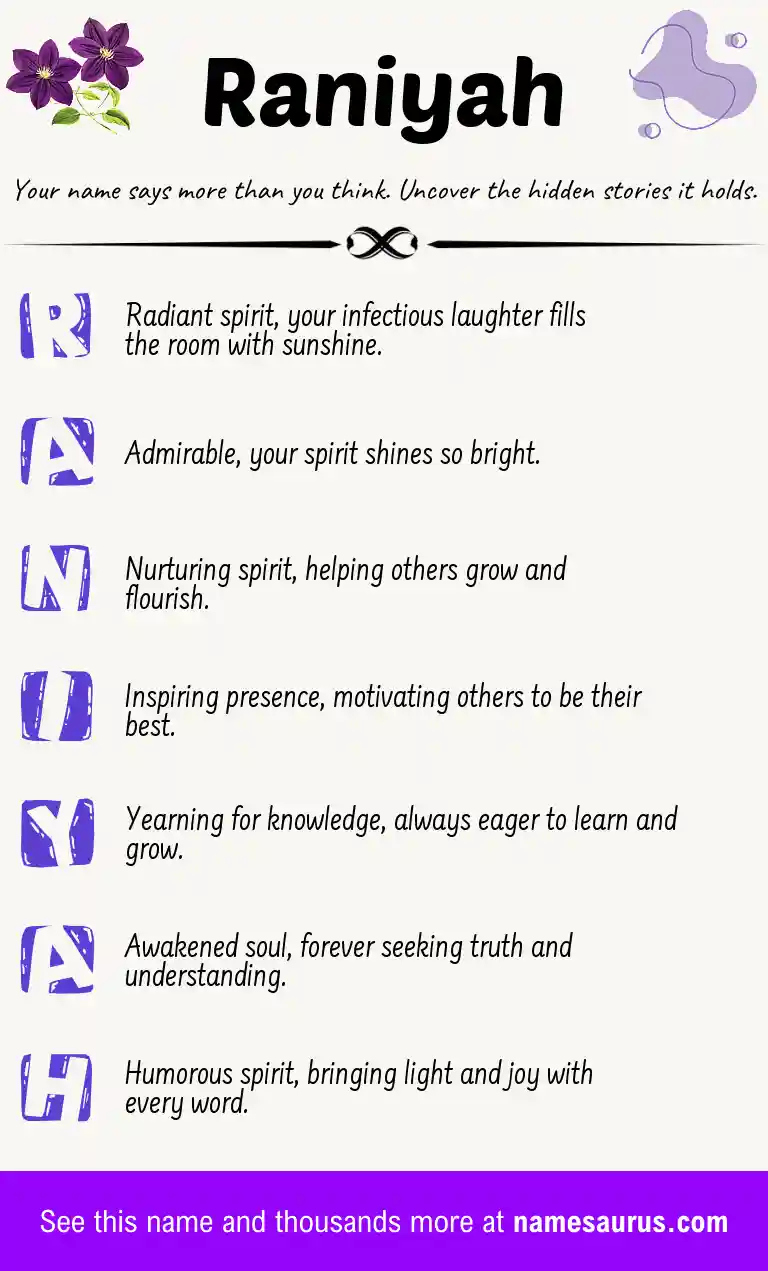 Acrostic poem about Raniyah.