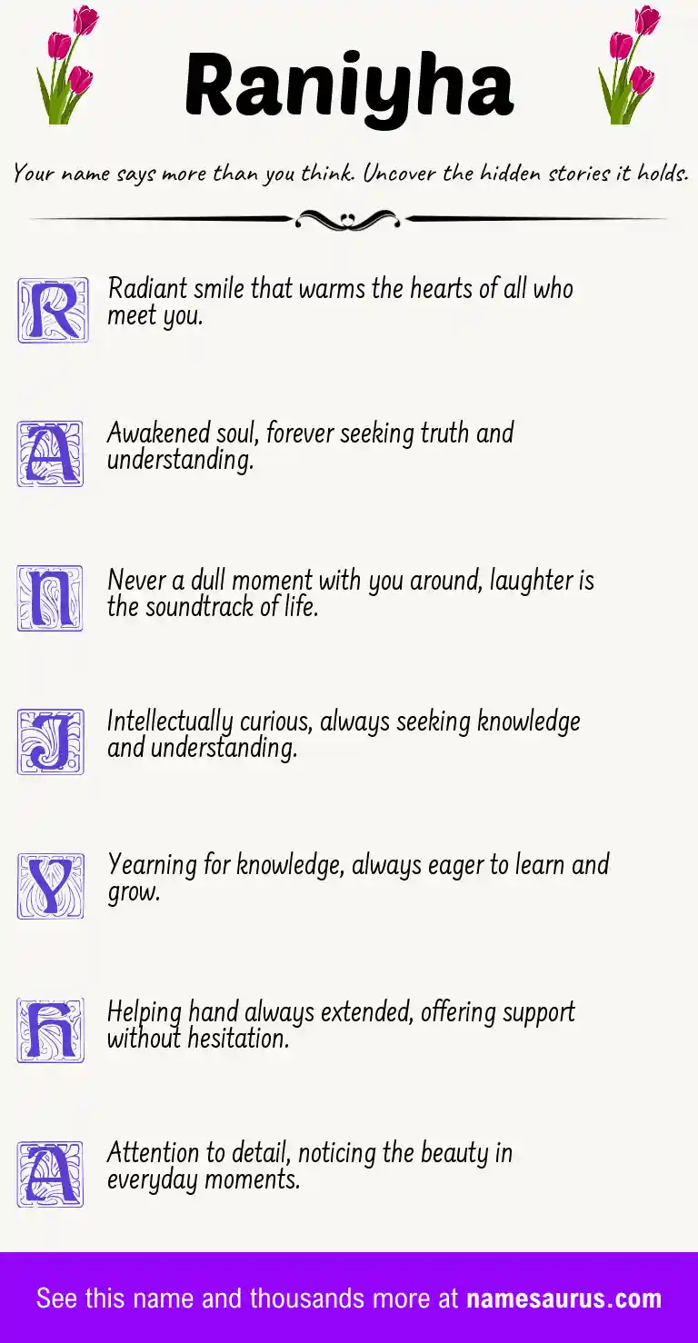 Acrostic poem about Raniyha.