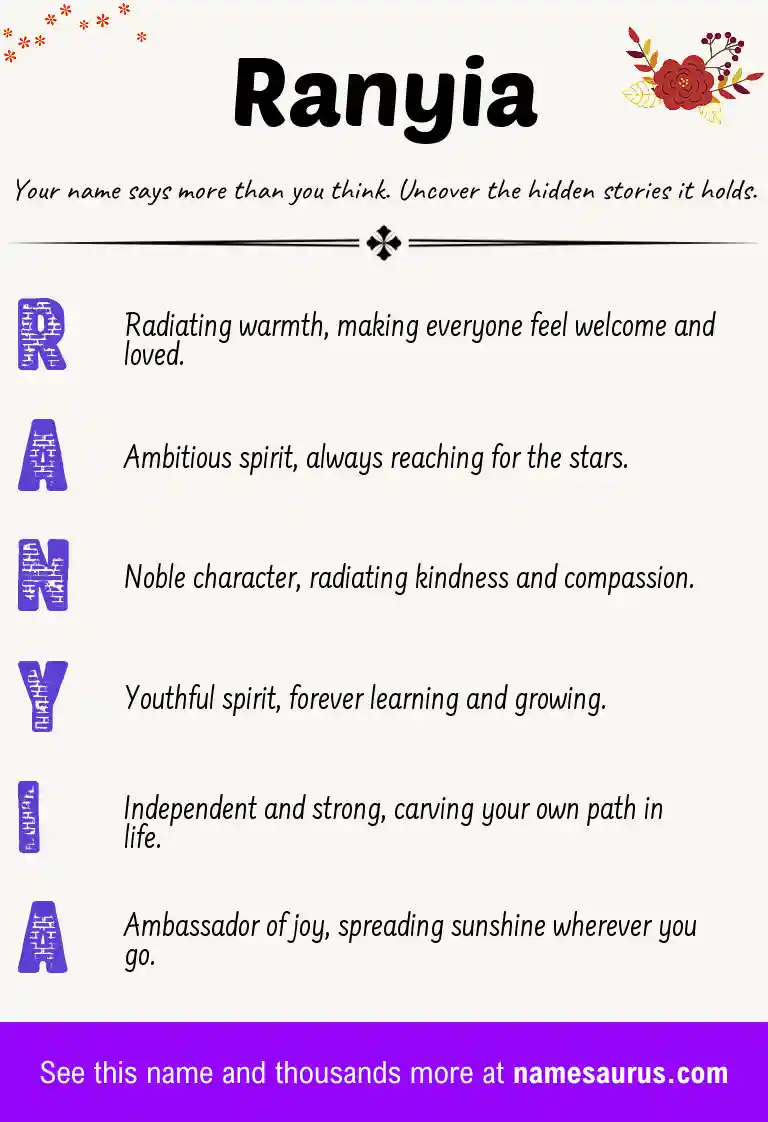 Acrostic poem about Ranyia.
