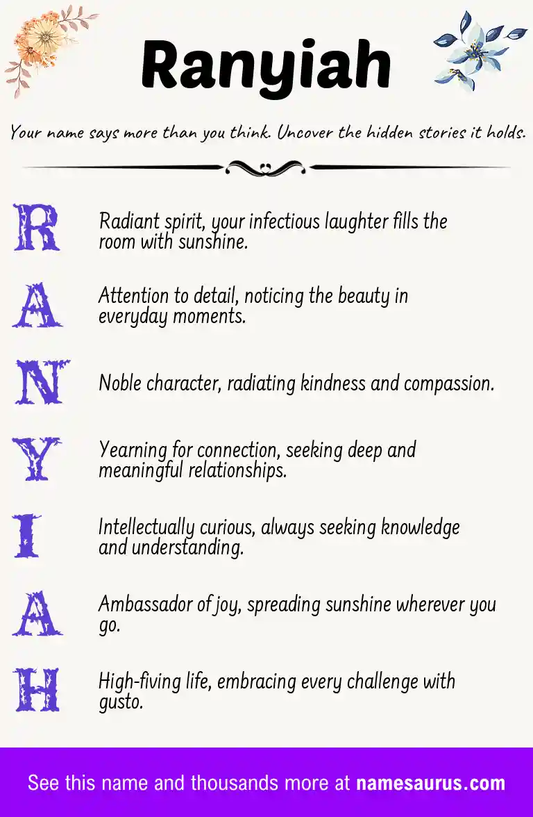 Acrostic poem about Ranyiah.