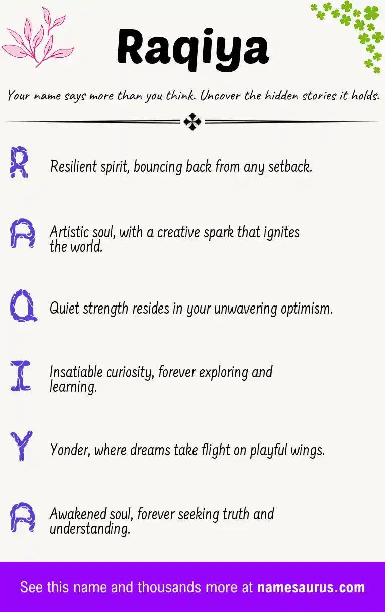 Acrostic poem about Raqiya.