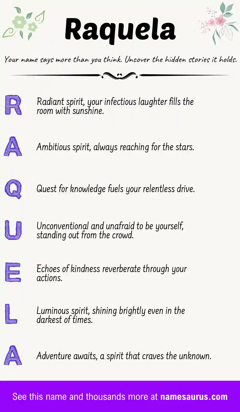 Acrostic poem about Raquela.