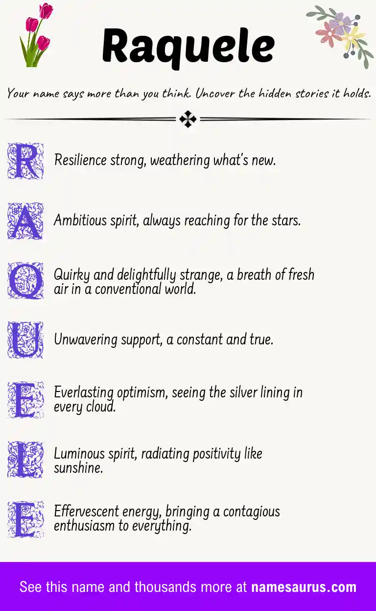 Acrostic poem about Raquele.