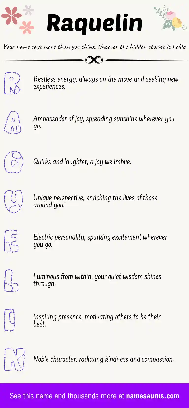 Acrostic poem about Raquelin.
