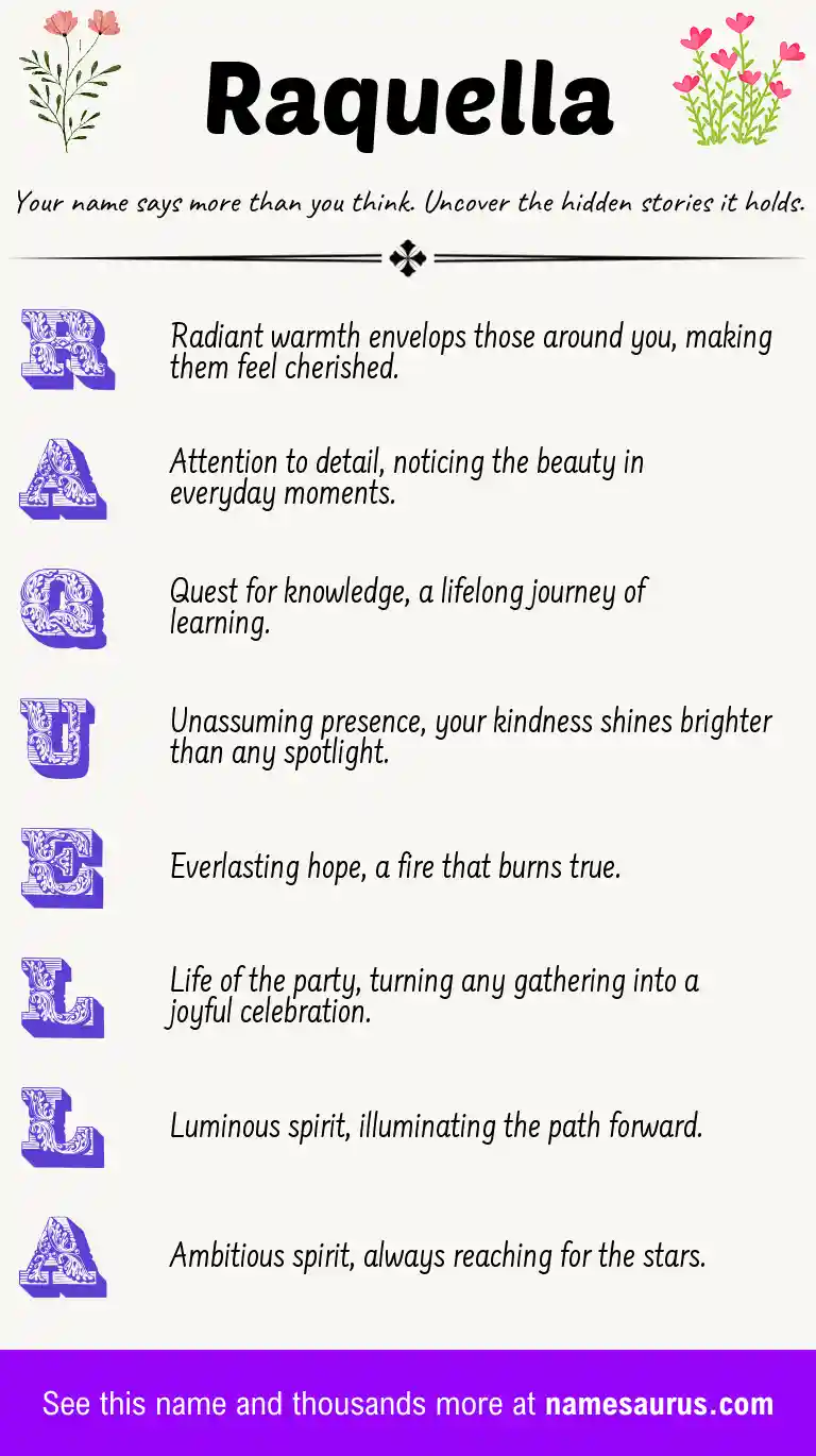 Acrostic poem about Raquella.