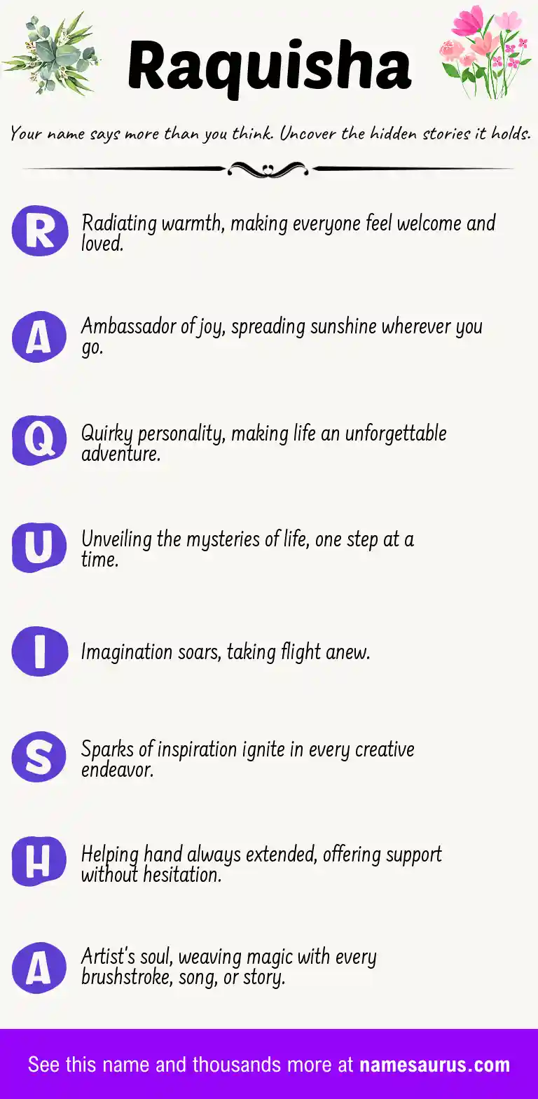 Acrostic poem about Raquisha.