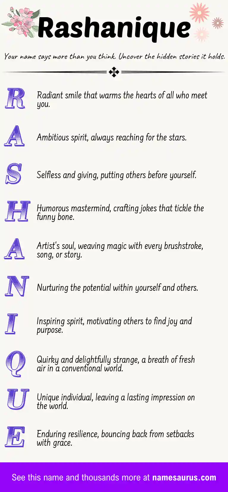 Acrostic poem about Rashanique.