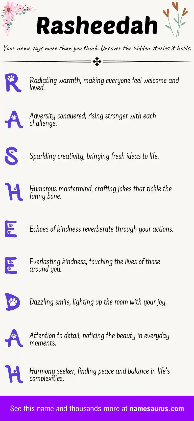 Acrostic poem about Rasheedah.