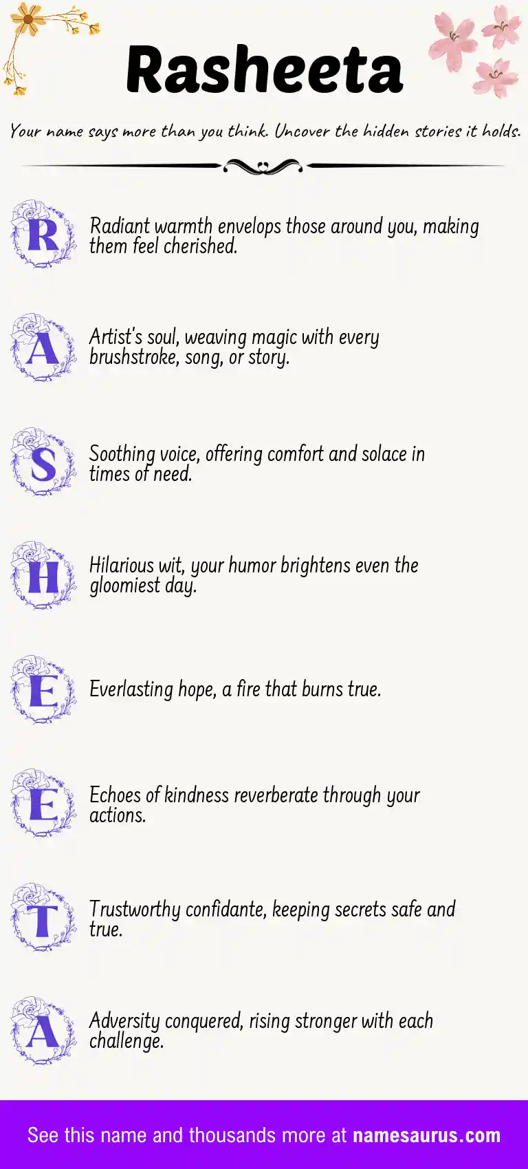 Acrostic poem about Rasheeta.