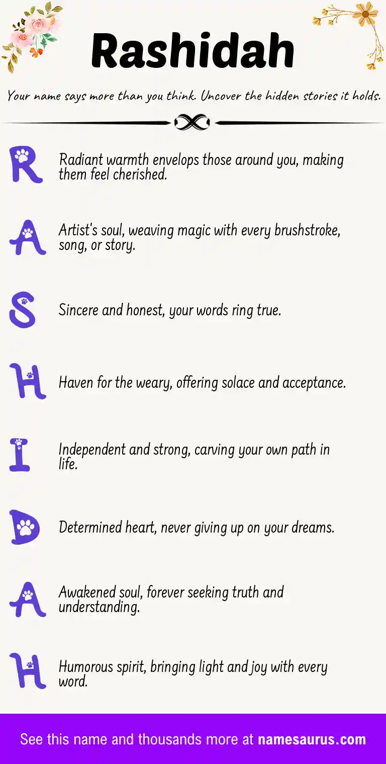 Acrostic poem about Rashidah.
