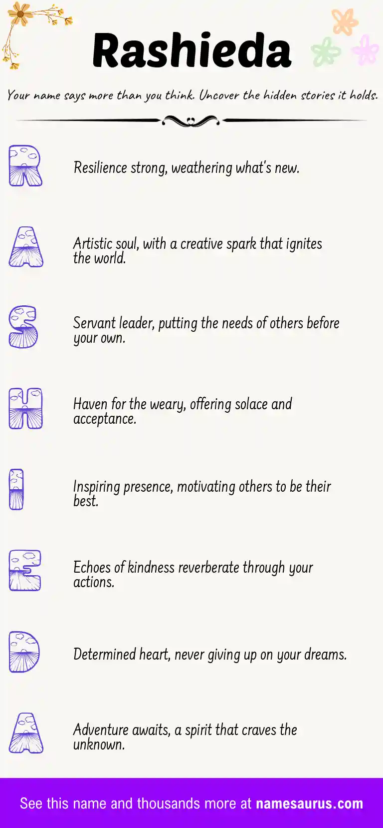 Acrostic poem about Rashieda.