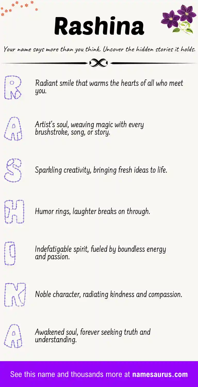 Acrostic poem about Rashina.
