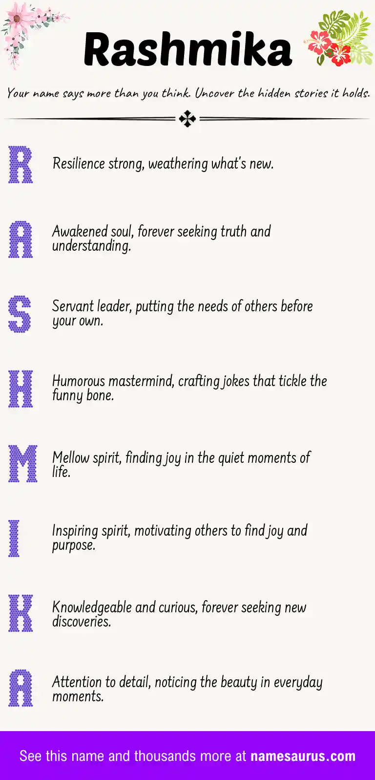 Acrostic poem about Rashmika.