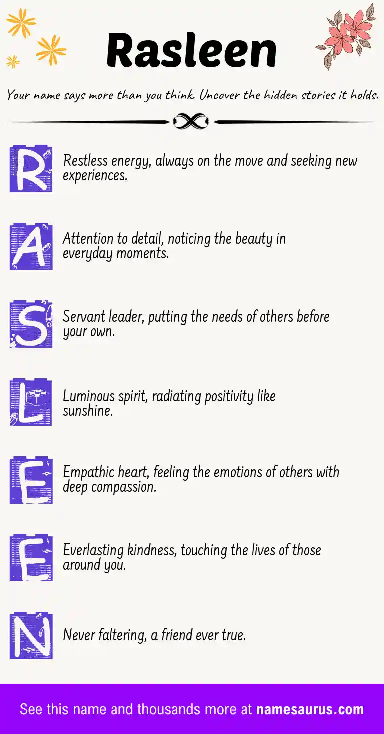 Acrostic poem about Rasleen.