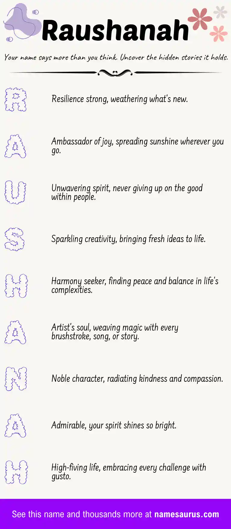 Acrostic poem about Raushanah.