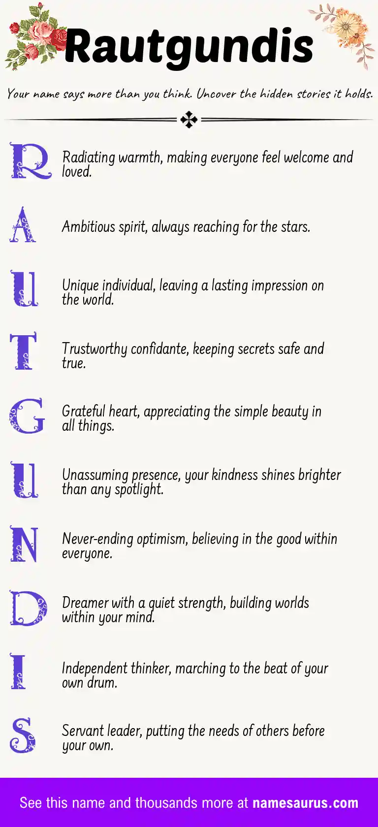 Acrostic poem about Rautgundis.