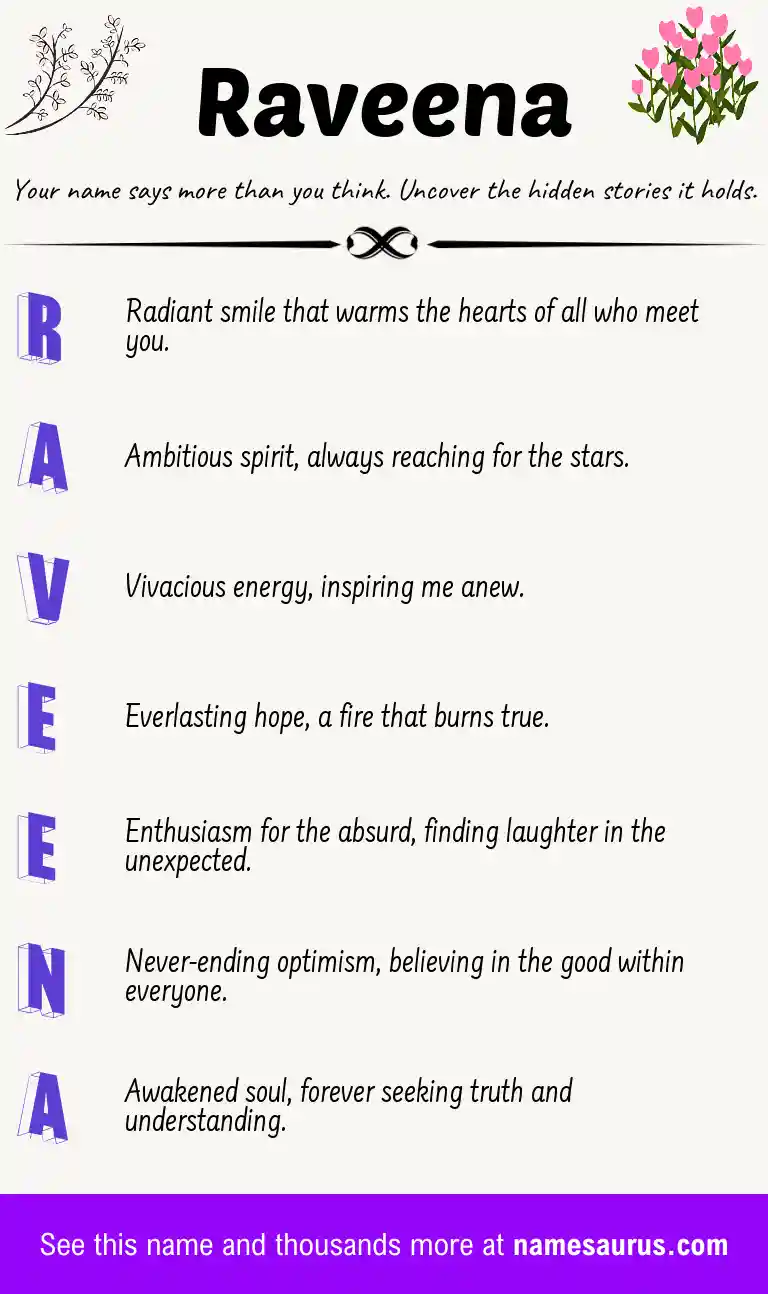 Acrostic poem about Raveena.