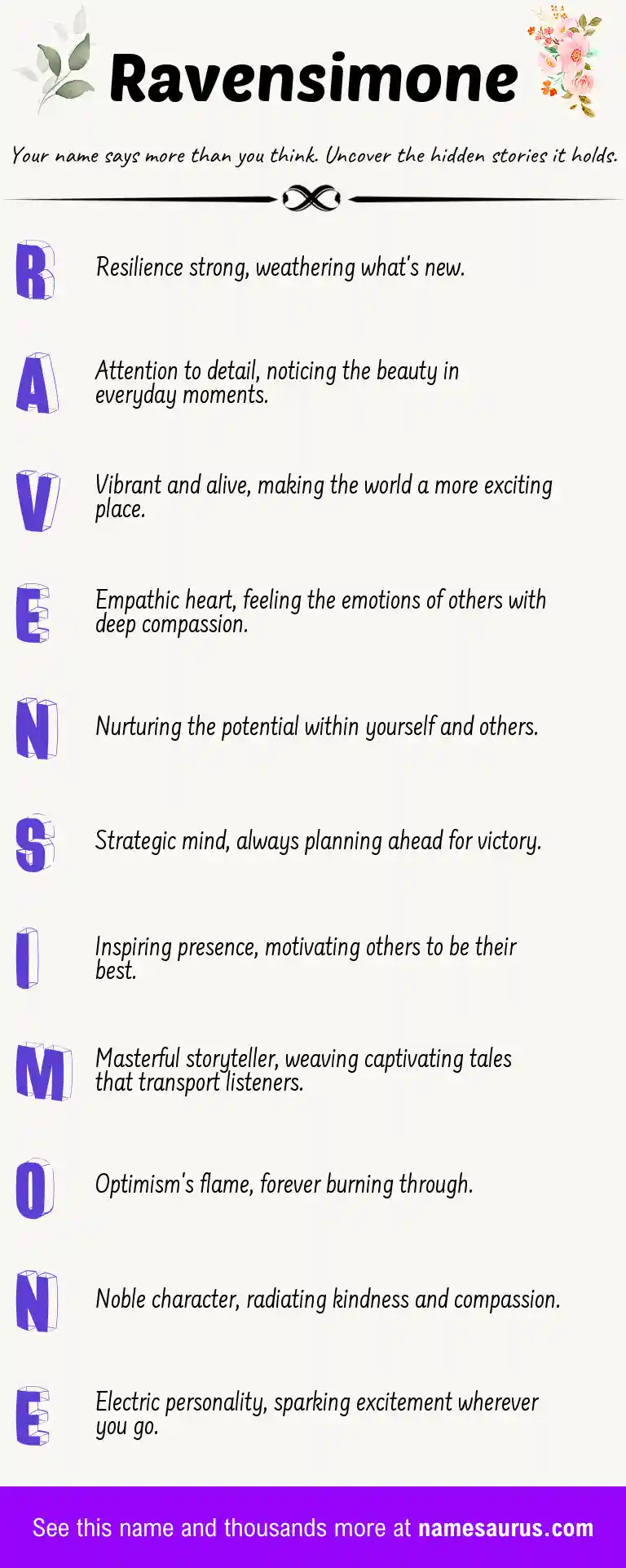 Acrostic poem about Ravensimone.