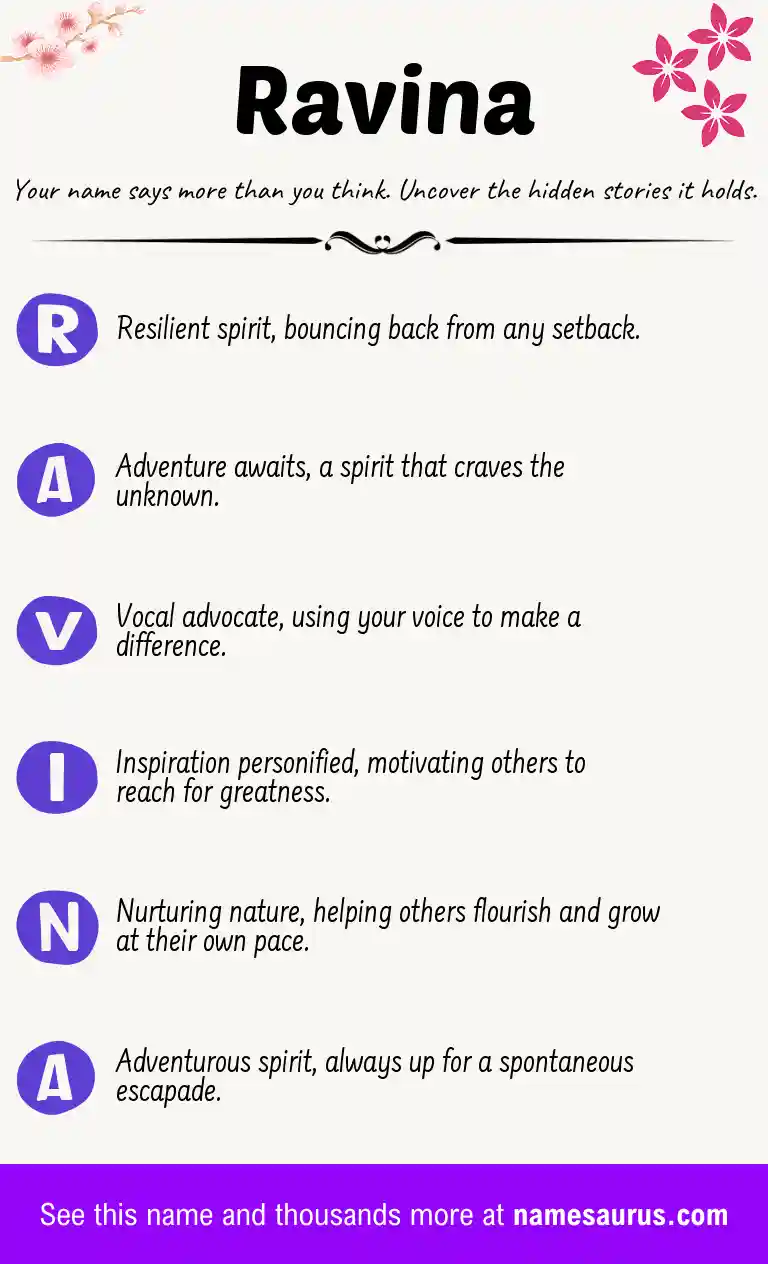 Acrostic poem about Ravina.