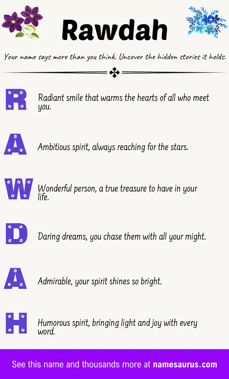 Acrostic poem about Rawdah.