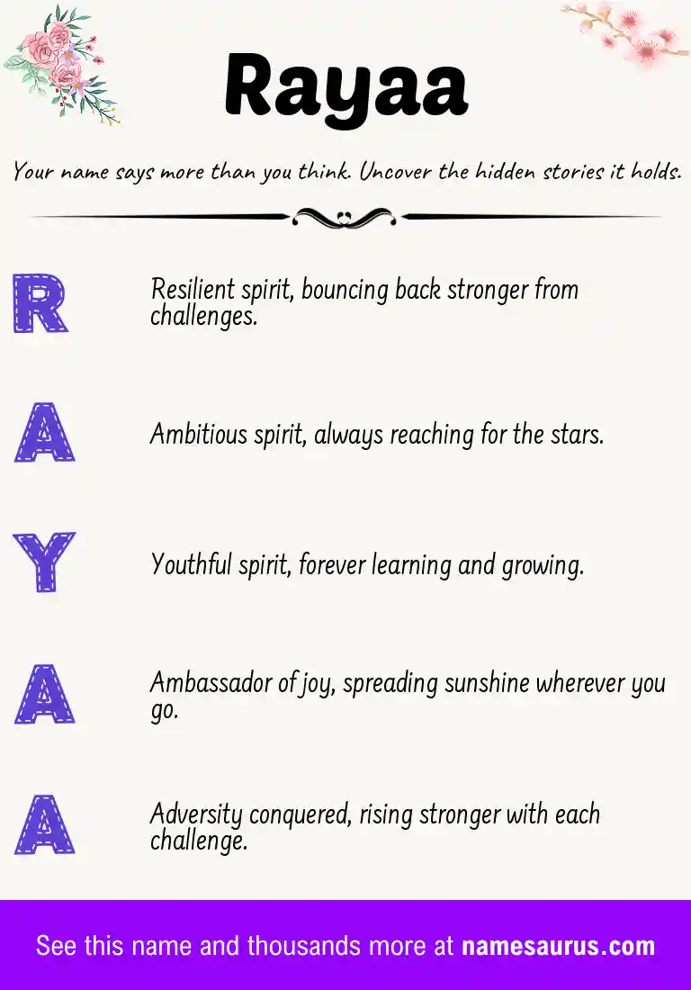 Acrostic poem about Rayaa.