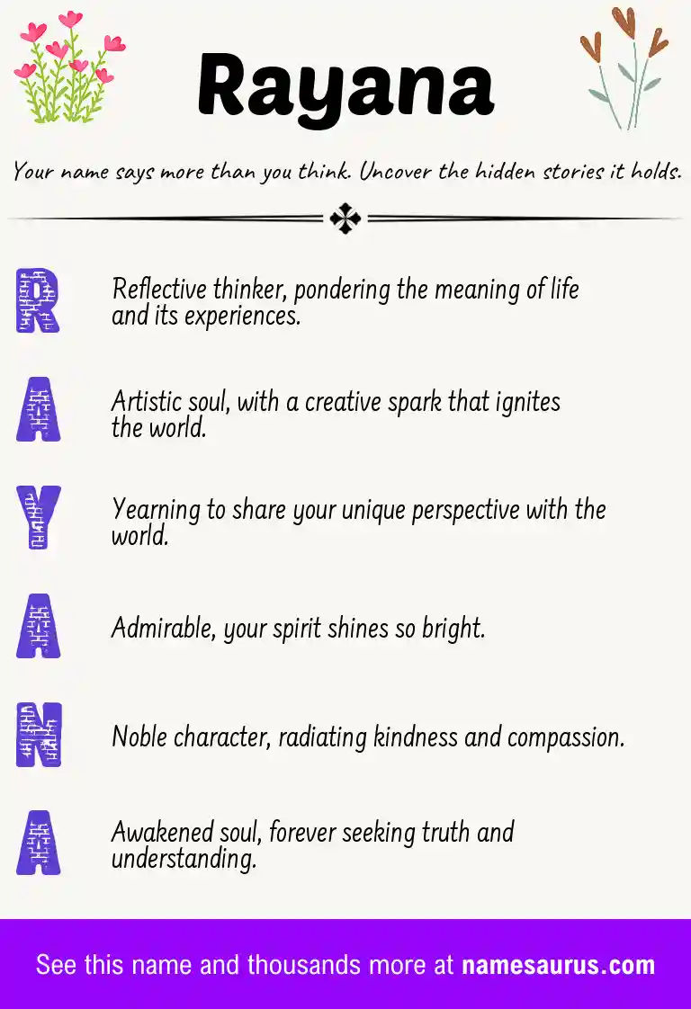 Acrostic poem about Rayana.