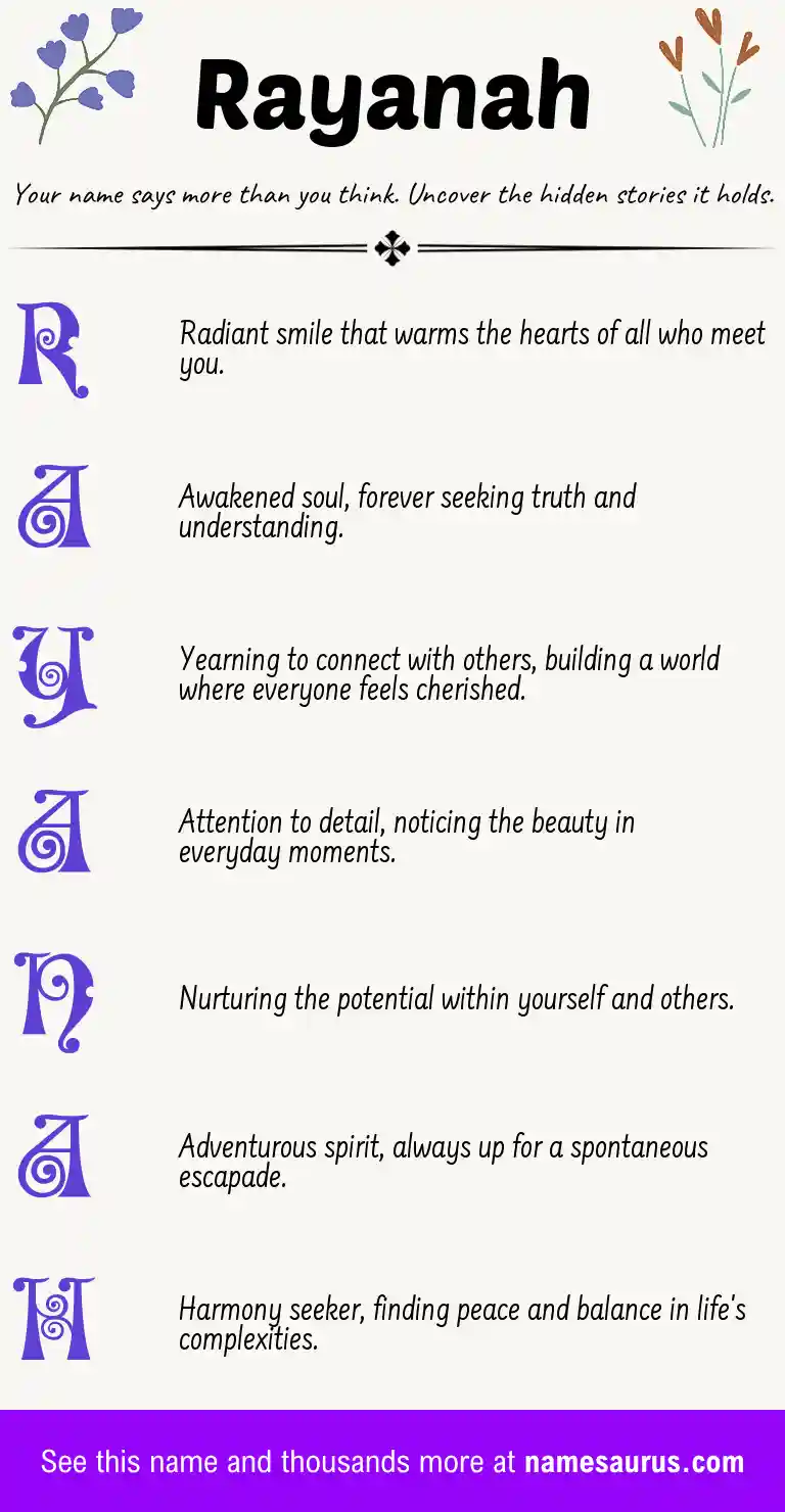 Acrostic poem about Rayanah.