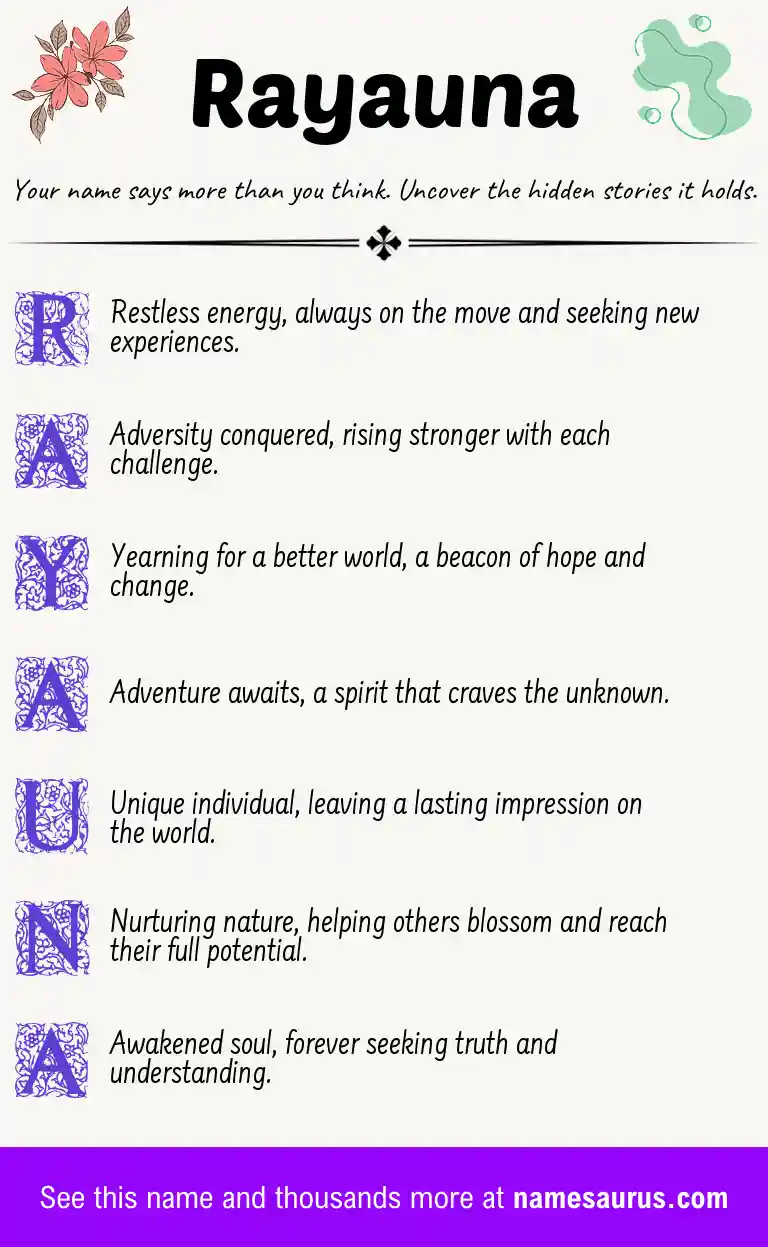 Acrostic poem about Rayauna.