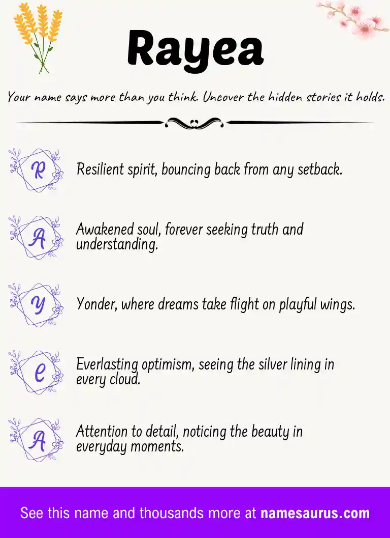 Acrostic poem about Rayea.