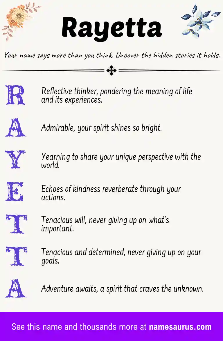 Acrostic poem about Rayetta.