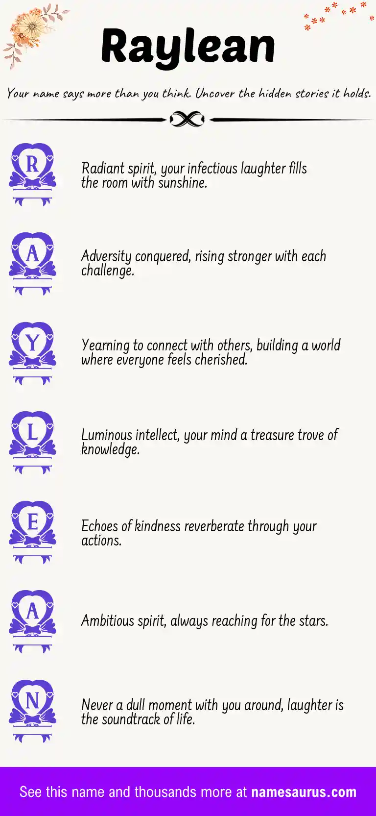 Acrostic poem about Raylean.
