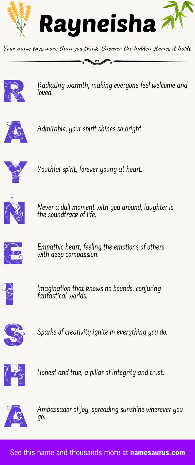 Acrostic poem about Rayneisha.