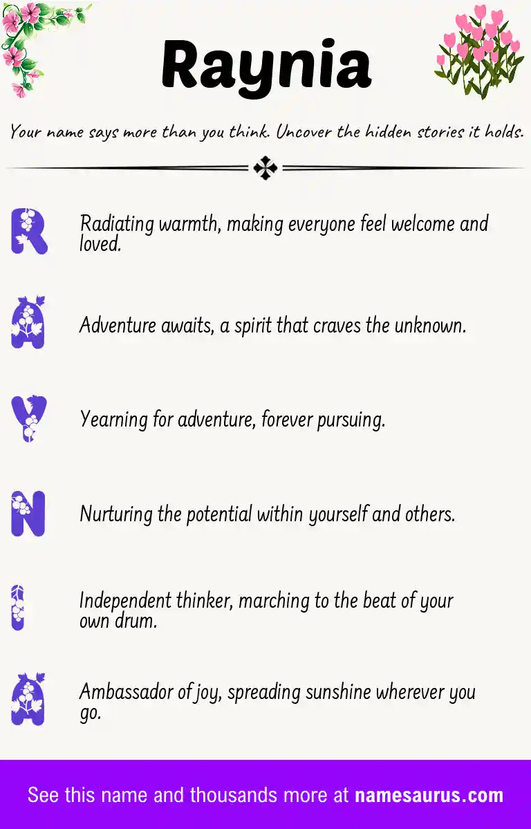 Acrostic poem about Raynia.