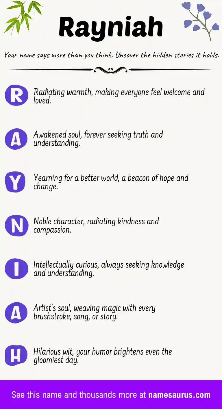 Acrostic poem about Rayniah.