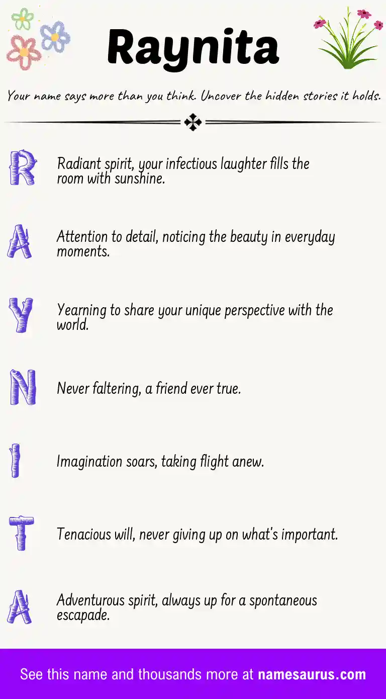 Acrostic poem about Raynita.