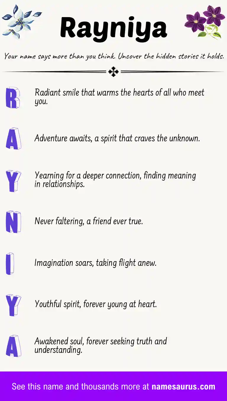 Acrostic poem about Rayniya.