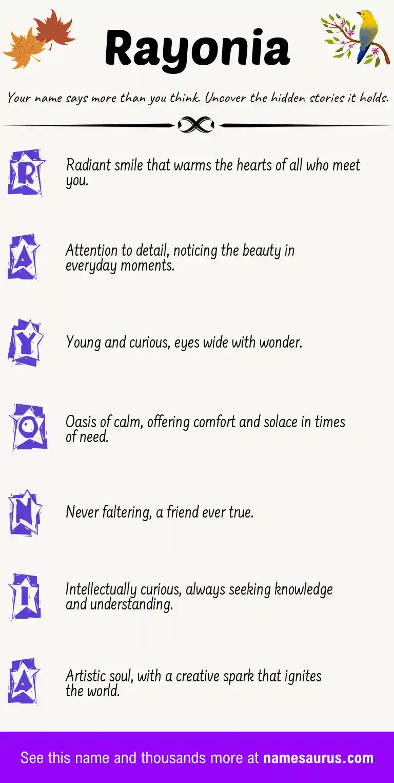 Acrostic poem about Rayonia.