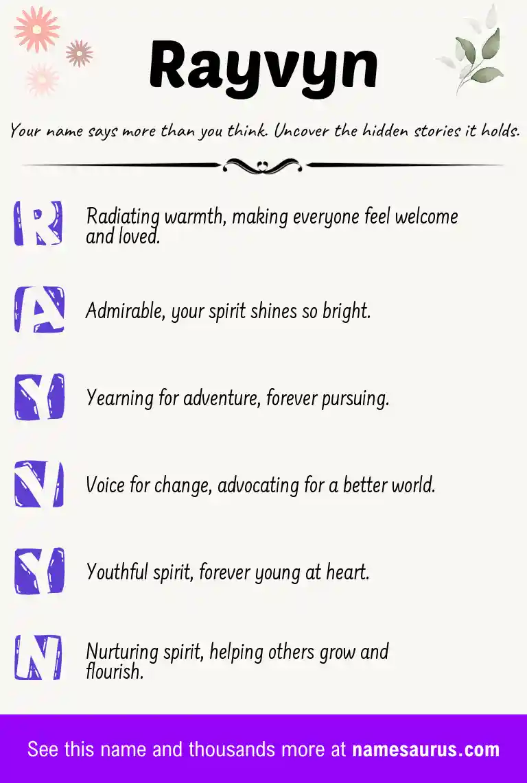 Acrostic poem about Rayvyn.