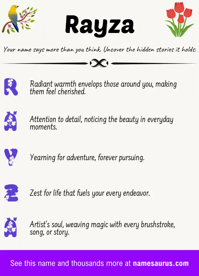 Acrostic poem about Rayza.