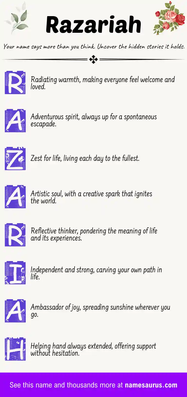 Acrostic poem about Razariah.