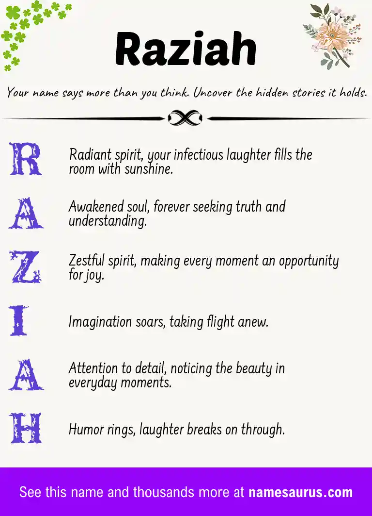 Acrostic poem about Raziah.