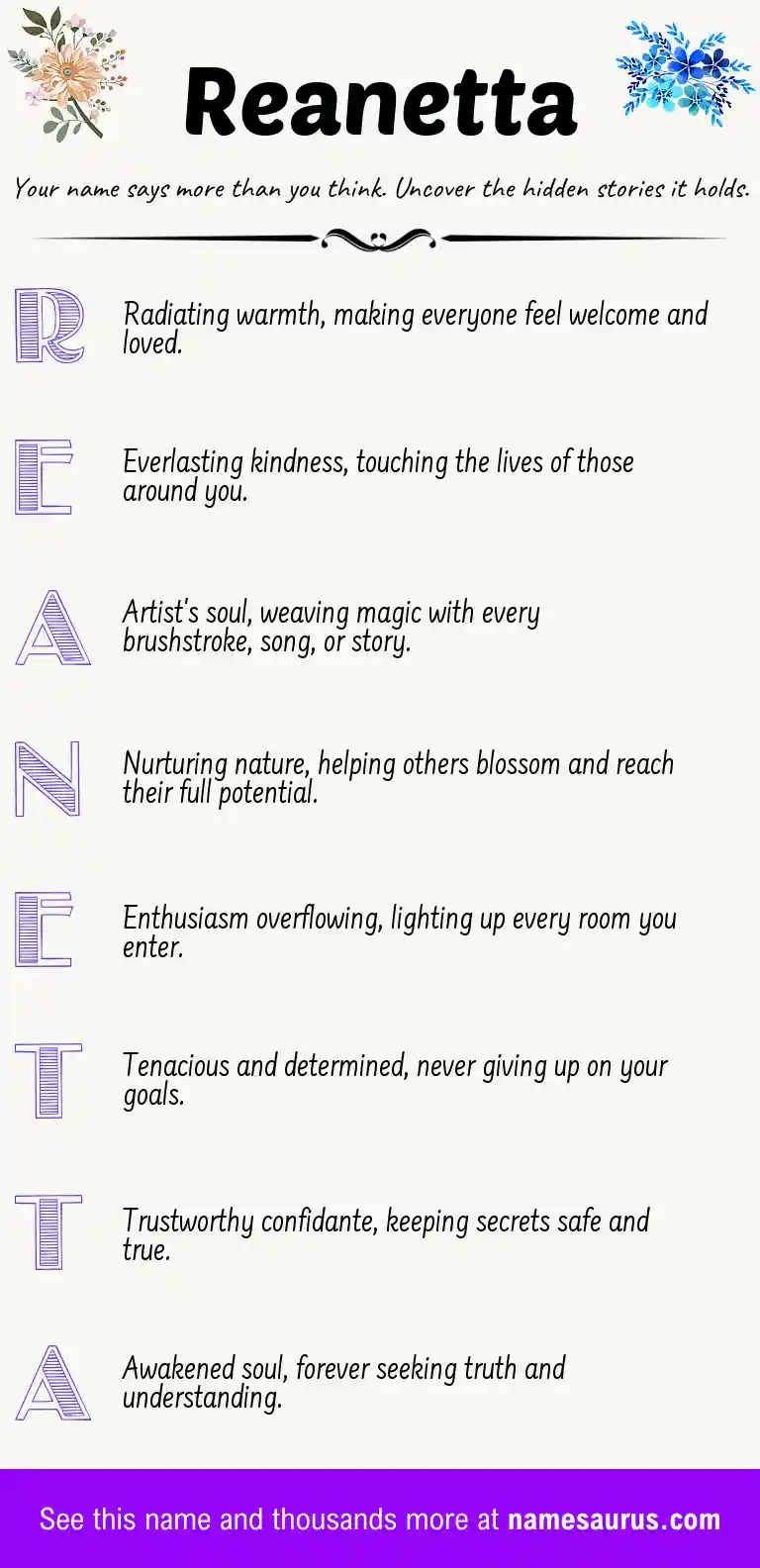Acrostic poem about Reanetta.